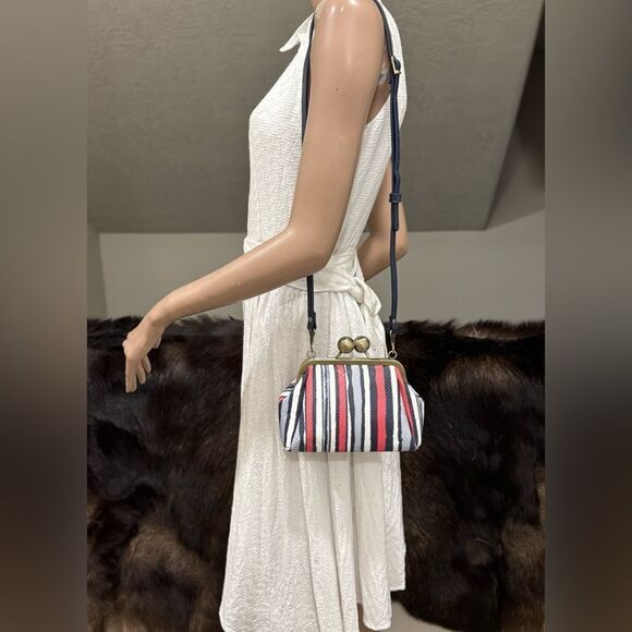 Colorful Striped Handmade Cowhide Big Ball Kisslock Wristlet/Multi Use Handbag - Picture 9 of 15